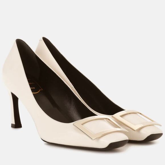 Roger Vivier Shoes - Roger Vivier Belle Vivier Trompette White Leather Silver Buckle Pumps 39.5
